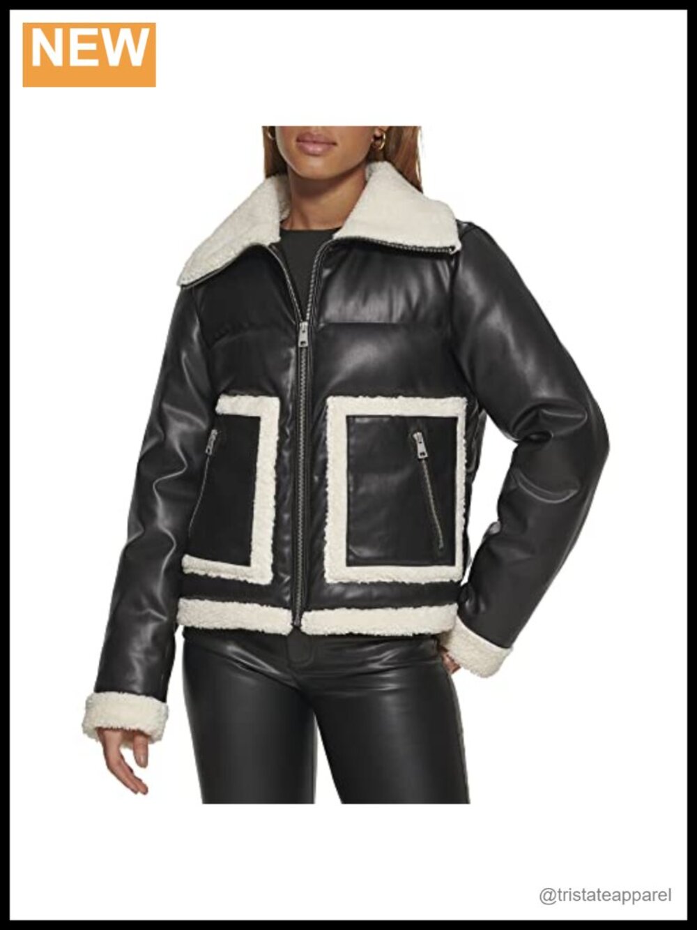 Faux Fur Puffer Jacket Quilted Zip Up Warm Long Sleeve